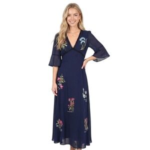 Hope &‎ Ivy The Heather Maxi Dress Women's Embroidered Frill Sleeve Thigh Split